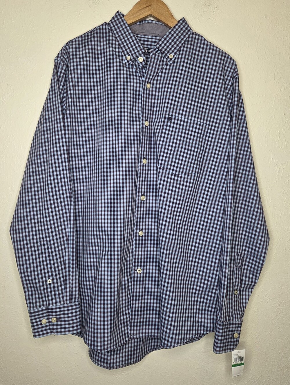 IZOD Advantage Performance Button Down Shirt NWT Large Blue Blackberry Gingham